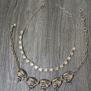 Lot 2 Banana Republic gold tone and rhinestone layering necklaces